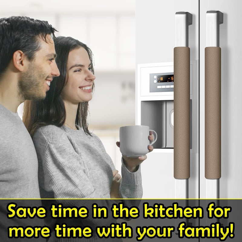 Royleath Refrigerator Door Handle Covers, 6PCS, Leather Kitchen Appliance Handle Covers, Keep Your Fridge Microwave Oven Stove or Dishwasher Clean, Stains Dirty Oils, Kitchen Decor(Chocolate) - Image 4